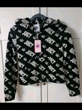 Juicy Couture Black and White All-Over Logo Hoodie